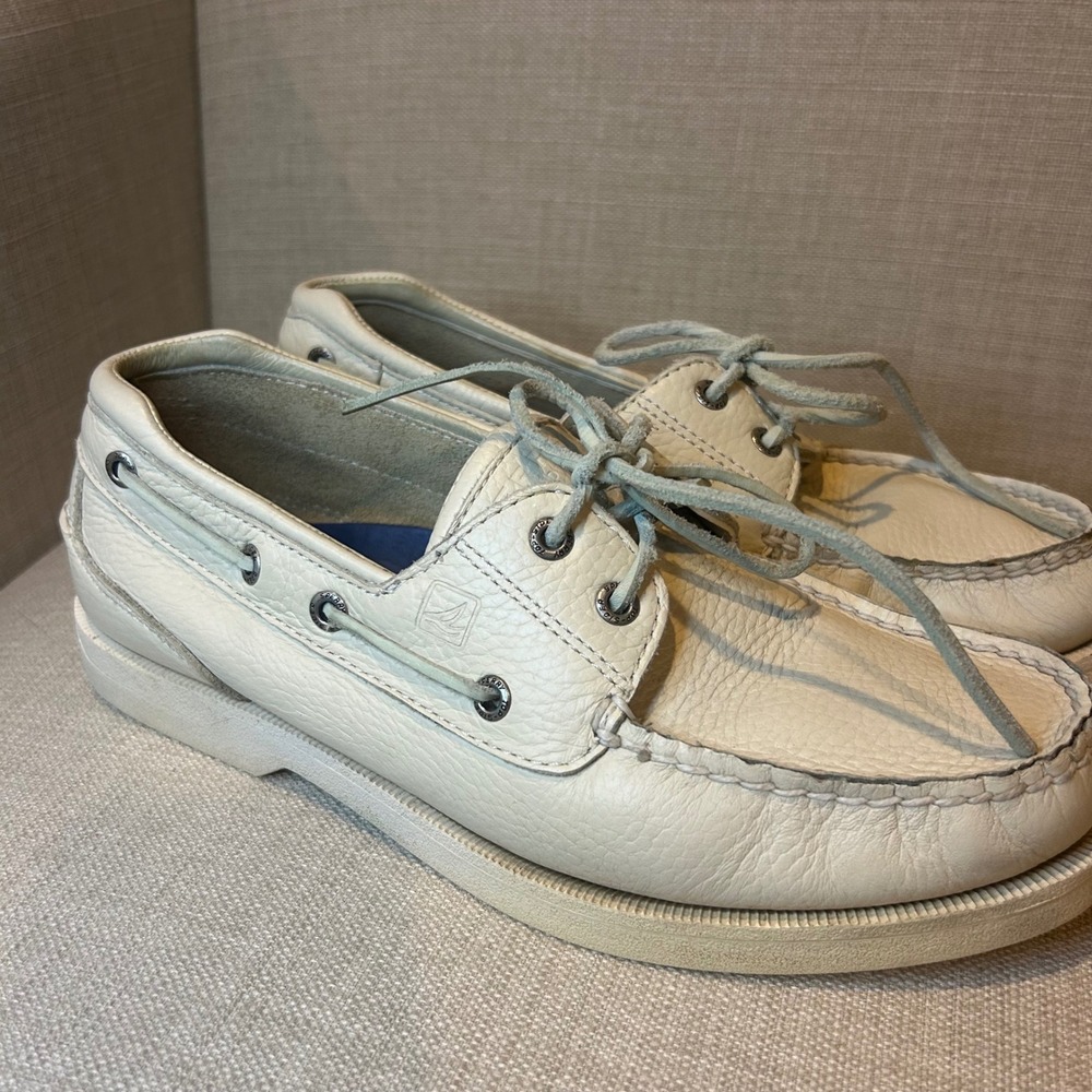 Sperry Top-Sider Mens Authentic Original Boat Shoes Off White Leather 9M 0777359